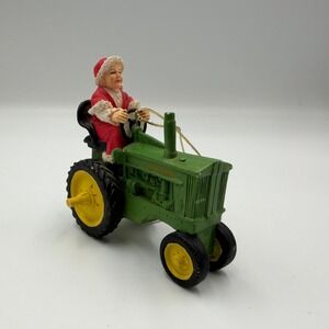 Vtg John Deere Mrs Claus Green Tractor Christmas Ornament Licensed Resin Holiday